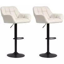 HOMCOM Baro taburetai, 2 vnt. Rinkinio Retro dizainas, reguliuojamas aukštis, dirbtinė oda, lininio audinio išvaizda, kreminė spalva + juoda