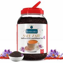 JIVVIJ SAMAARA Saffron Tea 1kg | Flavoured CTC Assam Black Leaf Tea | Kesar Chai Patti Powder | Saff Zaff Jar 1KG