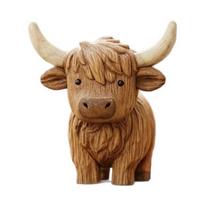 Dervos Jaučio Skulptūra, Mielas Škotijos Karvės Dekoras, Gyvūno Statulėlė Namams, Stalui, Lentynai, Vaikų Kambariui, Rustic Dekora One Size