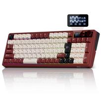 RK ROYAL KLUDGE M100 Wireless Gaming Mechanical Japanese with LCD Smart Display Dual Aluminum Gasket Connectivity 8000mAh Cream Switches Keyboard, balta
