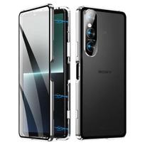 360 laipsnių pilnas dėklas Sony Xperia 1 VII 1 VI 10 5 Xperia1 V, dvipusis magnetinis pritraukimas, metalinis grūdintas stiklas, apsauginis dangtelis Xperia 1 VII 2025 sidabras