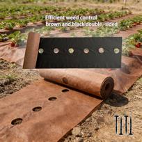 Brown & Black Double-Layer Perforated Mulch Film for Weed Control, Planting Vegetables like Cabbage, Corn, & Garlic. 0.6*5m + 4 ground pegs