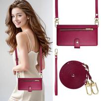 Zipper Leather Crossbody Phone Case for iPhone 17 Air 16 15 14 13 12 11 Pro Max 16e XS XR 8 7 Plus SE Card Solt Wallet Cover iPhone 8 rožinė raudona spalva