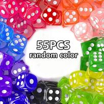 55pcs 14mm Acrylic Colored Transparent Dice, Game Bulk Dices, 6 Sided Dice for Classroom Teaching, Board Game, Playing JXB