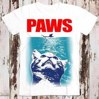 Paws Jaws Cats Kittens Tee Top Retro Super Funny Cool Vintage Style Unisex 8249 L blue