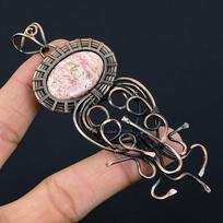 Rhodochrosite Gemstone Copper Wire Wrap Handmade Pendant Designer Jewelry For Her 4.17 Inches rožinė