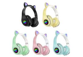Belaidės bluetooth CAT EARS LED ausinės su katės ausytėmis – žalios spalvos