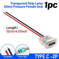 2 kontaktų USB Type-C 5A įvesties įkrovimo lizdas su LED indikatoriumi Plokščias USB-C maitinimo jungiklis padengtas alavu vario laido galas moteriškas jungiklis