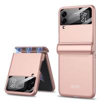 For Samsung Galaxy Z Flip 4 Magnetic Hinge Case with Screen Protective Film All-inculsive Shockproof Matte Cover For Galaxy Z Flip 4 rožinė