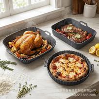 Silicone Cake Mold Set: Food-Grade, Oil-Proof, Heat-Resistant, Foldable Air Fryer & Microwave Baking Mats (3-Piece) Round Gray