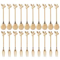 AAAF Dessert Spoon Fork Set,20 Pcs 4.7 Inch Cake Fork,Coffee Spoon,Creative Leaf Fruit Fork,(10 Spoon + 10 Fork) auksas