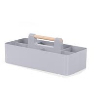 Multi-compartment Desk Organizer Plastic Wood Handle Stationery Finishing Box Portable Widely Use Desktop Storage Case Makeup
