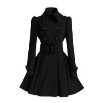 Moterų vilnos paltas Slim Fit Ilgas su diržu Trench Coat Žieminis šiltas viršutinis drabužis Europos stiliaus S juoda
