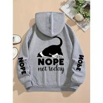 Casual Womans Hoodies Nope Not Today Cute Cat Printing Pullovers Loose Pocket Warm Fleece Sweatshirts Autumn Female Clothing S