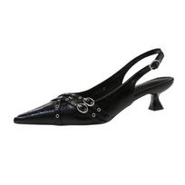 Moterims Smailūs Pirštai Basutės Aukštakulniai Batai Moteriškos Šlepetės Slingbacks Vasara Suknelė Tendencija Sagtis Seksualūs Aukštakulniai Mujer 42 juoda