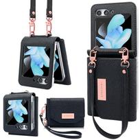 Vietao for Samsung Galaxy Z Flip 7 Case, Women Bank Card Wallet Leather Phone Case with Wristband for Galaxy Z Flip 6, Rose Gold For samsung Z flip 5 juoda