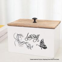 Wooden Desktop Sanitary Napkin Storage Box with Lid, Multi-purpose Bathroom Organizer