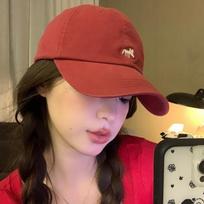 Embroidery Little Fox Baseball Hat Men'S And Women'S Wide-Brimmed Face Small Peaked Hat Sun Hat adjustable - little fox stick raudona