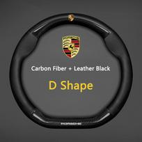 ABA1 Carbon fiber Leather Car Steering Wheel Anti-slip Wheel Cover For Porsche Panamera Cayenne Taycan 911 718 Macan Carrera-GT