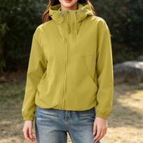 Womens Short Outdoor Jacket Lightweight Windbreaker Hooded Baseball Style Sports Hiking Coat Sun Protection Layer XXL geltona