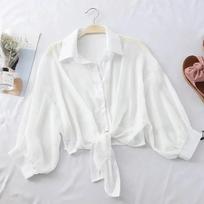 Laiski Atviri Balti Drabužiai Elegantiški Vienspalviai Surišamu Liemeniu Marškiniai Moterims Vasariniai Šikšnosparnio Pusės Rankovės Mygtukai Šifoniniai Marškiniai 3XL balta