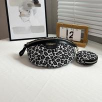 Retro Leopard Print Shoulder Crossbody Bag Casual Chest Pack Coin Purse New PU Women Fanny Pack Fashion Lady Phone Waist Bag KTY 23x8x17cm pilka spalva