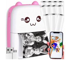 Mini spausdintuvas Mini spausdintuvas Cat Pink ir 11 ritinėlių spausdinimo popieriaus