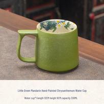 Mandarin Daisy Hand-Painted Ceramic Tea Cup with Handle for Home or Office