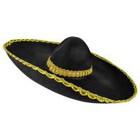Meksikietiška skrybėlė Sombrero su auksiniu apvadu 60cm black