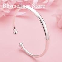 925 Sterling Silver Simple Bright Finish Plain Open Bangle for Women, Fashionable Engagement Accessory, Party Jewelry