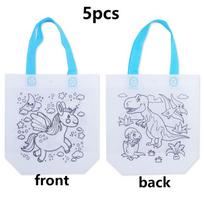 5pcs Double-Sided Dinosaur Unicorn Coloring Tote Bag DIY Draw Paint Craft Kit Reusable Gift Packaging Party Favor JXB Other