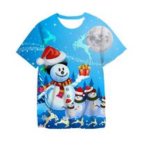 Kawaii kalėdiniai marškinėliai 3D spausdinimu Kalėdų Senelis Sniego senelis Marškiniai madingi vaikiški laisvalaikio berniukų mergaičių unisex marškinėliai apvaliu kaklu 6XL blue