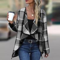 Women's Loose Casual Plaid Long Sleeved Jacket Fashionable Jacket Long Sleeved Jacket L juoda