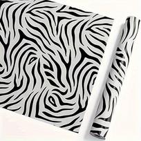 Zebra Stripes Waterproof Wallpaper Self-Adhesive Peel and Stick Removable Contact Paper for Kitchen Bedroom Living Room Dormitory Walls 45*1000cm/17.7*393.7in