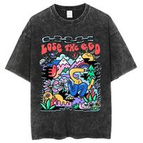 Cartoon Printed Couple T-shirt Street Casual Style Imitation Denim Loose Fabric Summer Female Round Neck Short S