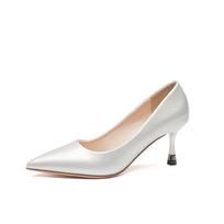 White nude not tired feet thin heels high heels 2025 new spring and summer temperament pointed small patent leather single shoes apricot 34 sidabras
