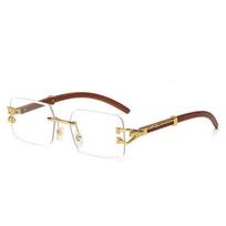 Classic Vintage Rimless Square Leopard Head Sunglasses Women Men Fashion Luxury Brand Designer Travel Wooden Metal Sun Glasses As picture