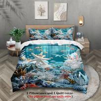 Ocean Coral Reef Bedding Set Blue Sea Life Print Bedding With Duvet Cover  Pillowcases For Bedroom EU Twin(135x200cm)