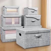 Folding Storage Boxes - Large, Medium, Small Sizes for Clothes, Toys, Documents Small Curved Lid 25x20x17cm tamsiai pilka spalva