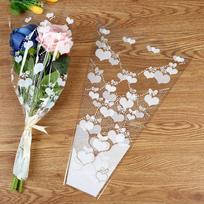 100 Pieces Heart-Shaped Rose Bouquet Bags Water Proof Romantic Flower Packaging Bags LOVE Theme Transparent Plastic 9-28-45 cm balta