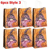 6pcs Halloween Theme Gift Paper Packaging Bag Reusable Eco-friendly Party Goodie Bag Creative Gift Bag Party Favor Supplies As picture