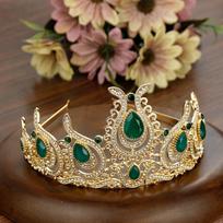 Auksinės spalvos karūna Bohemijos krištolo galvos apranga Tiaras Vestuviniai plaukų aksesuarai žalia