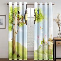 3D Digital Printed Green Background Tree Forest Curtain for Bedroom, Curtains for Window 100W160H(CM)40x63in&Grommet Top white