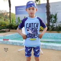 Kids' Quick-Dry Cartoon Shark Swimsuit: Sun-Protective, 2-Piece for Boys XL (40-55 lbs)