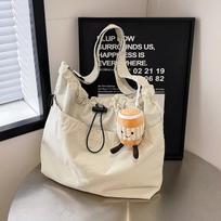 Tote Bag for Women Lightweight Nylon with Bucket Doll Charm Drawstring Wrinkle & Magnetic Closure Shoulder Bag Daily Use