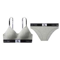 Calvin Klein Letter Jacquard Comfortable Bra And Triangle Panty Set Women Underwear Gray QF7218-050+QF7222-050 L gray
