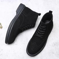 Old Qianfeng Men's Boots Leather Fur Brock Carved Martin Boots Trendy Versatile Casual Short Boots 38