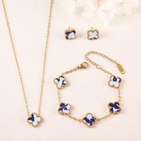 3 vnt. Keturlapis dobilas 18K paauksuotas Karoliai Apyrankė Auskarai Rinkinys Moteriški Lengvo prabangos Spalvingi Mados Aksesuarai necklace+bracelet+earring beige