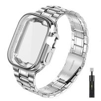 Case+Strap for Apple watch band Ultra2 3 49mm 44mm 40mm 45mm 41mm 42mm Stainless Steel bracelet iWatch Series 3 6 SE 7 8 9 10 11 38mm series 321 sidabras