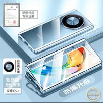 360 Full Case For Honor Magic 6 Lite X9B 5G Double Sided Magnetic Adsorption Metal Tempering Glass Protection Phone Cover Bumper Honor Magic6 Lite 5G mėlyna